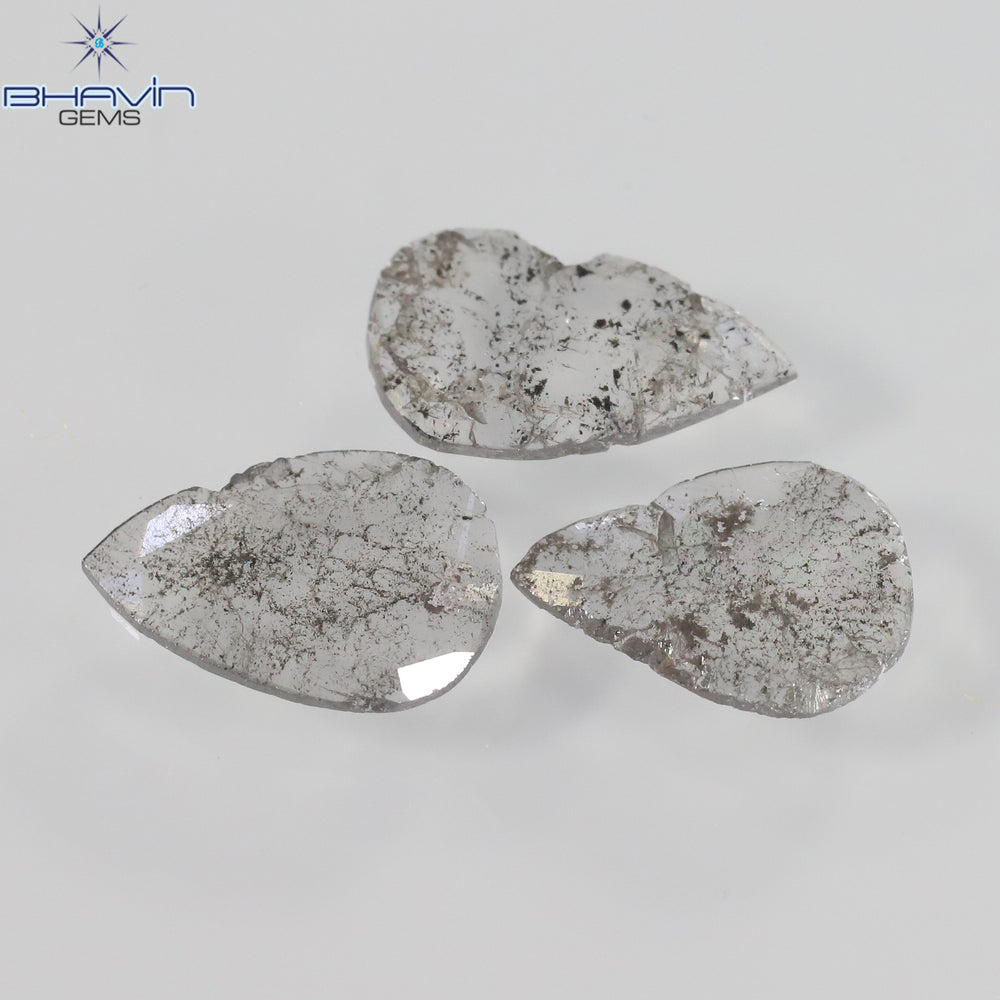 1.32 CT (3 Pcs) Pear Slice Shape Natural Diamond Salt And Pepper Color I3 Clarity (9.72 MM)