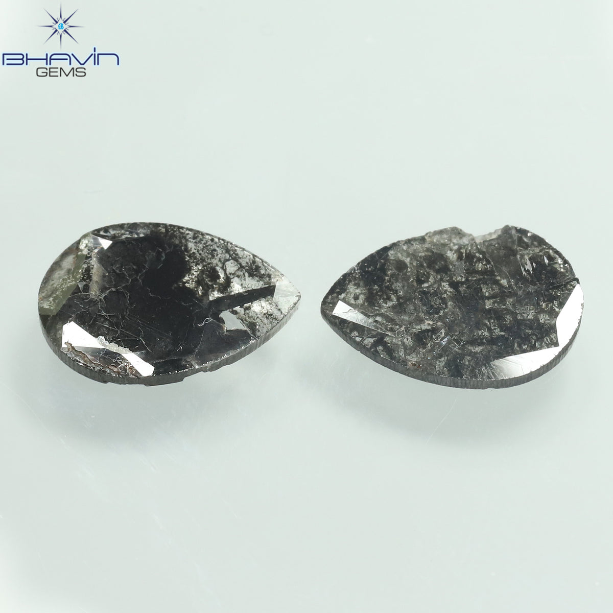 2.04 CT/2 Pcs Natural Pear Slice Diamond Salt and Pepper Color Clarity I3 (11.07 MM)