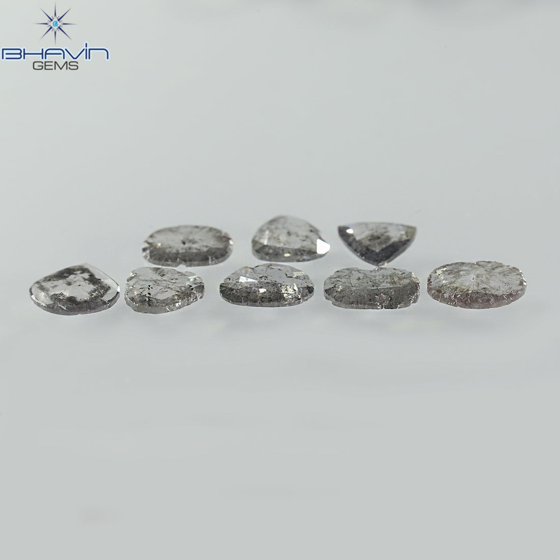 1.32 CT/8 Pcs Natural Uncut Slice Diamond Salt and Pepper Color Clarity I3 (5.57 MM)