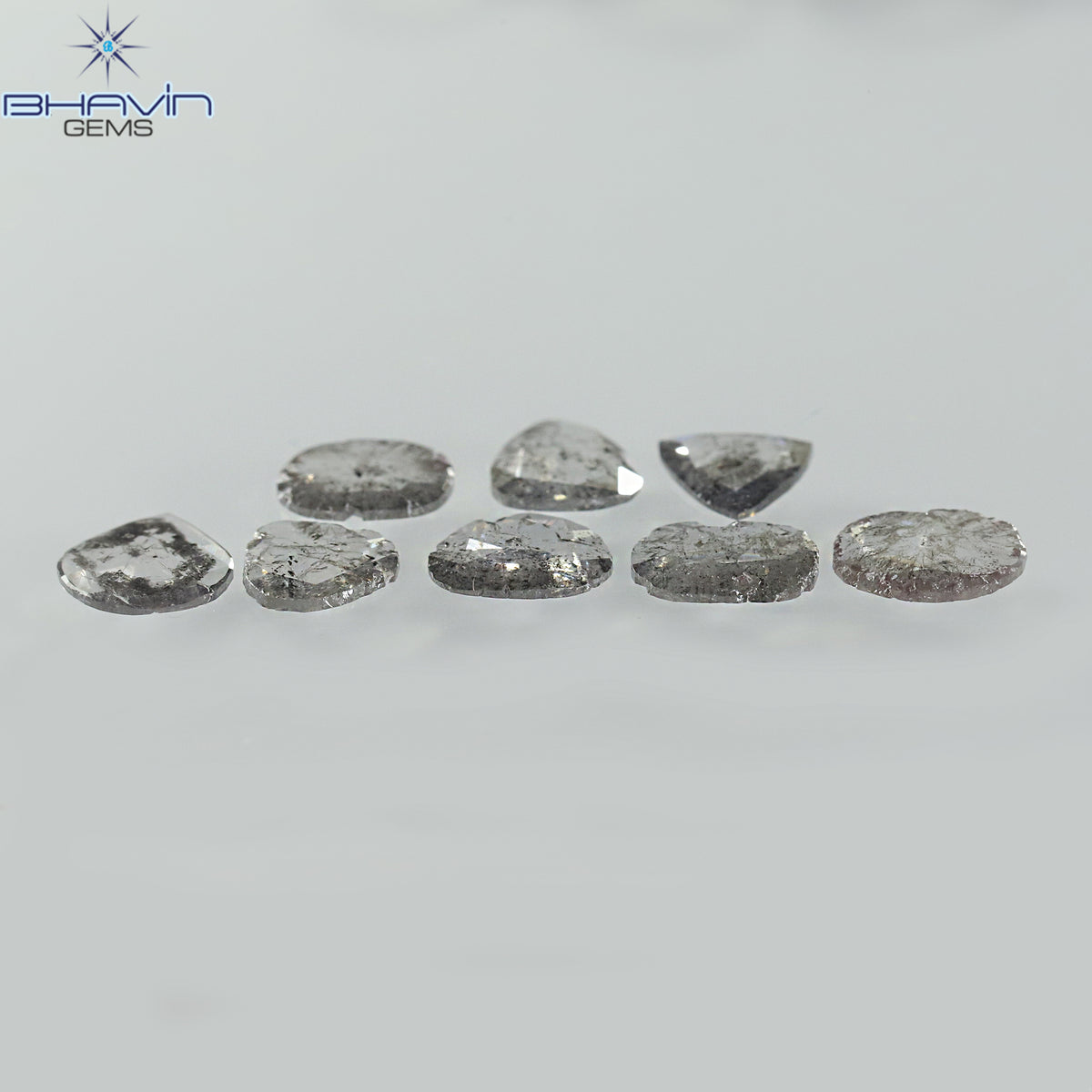 1.32 CT/8 Pcs Natural Uncut Slice Diamond Salt and Pepper Color Clarity I3 (5.57 MM)