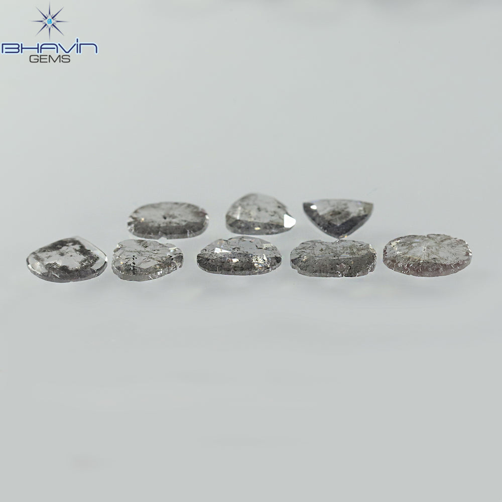 1.32 CT/8 Pcs Natural Uncut Slice Diamond Salt and Pepper Color Clarity I3 (5.57 MM)