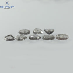1.32 CT/8 Pcs Natural Uncut Slice Diamond Salt and Pepper Color Clarity I3 (5.57 MM)