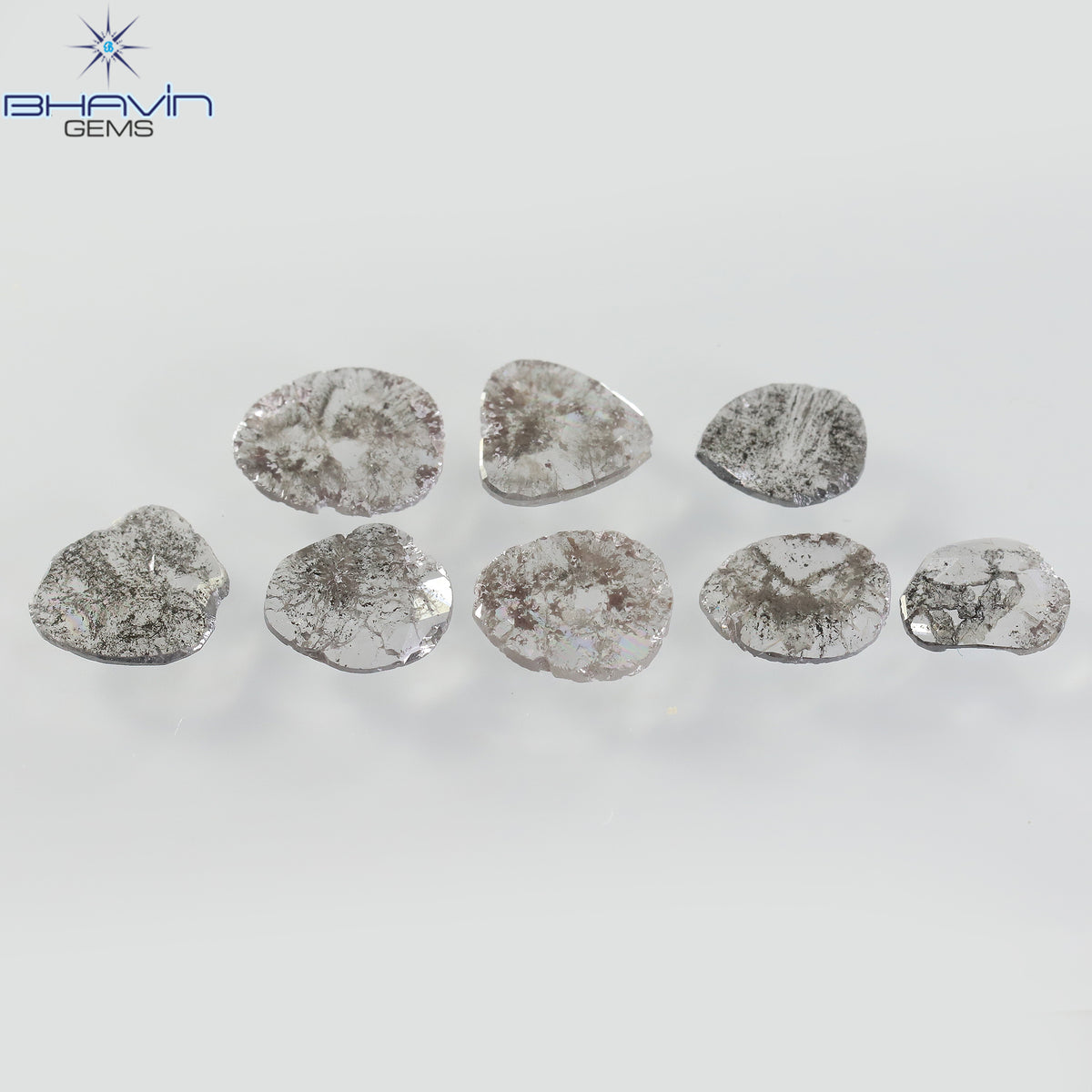 2.53 CT/8 Pcs Natural Slice Diamond Salt and Pepper Color Clarity I3 (7.88 MM)