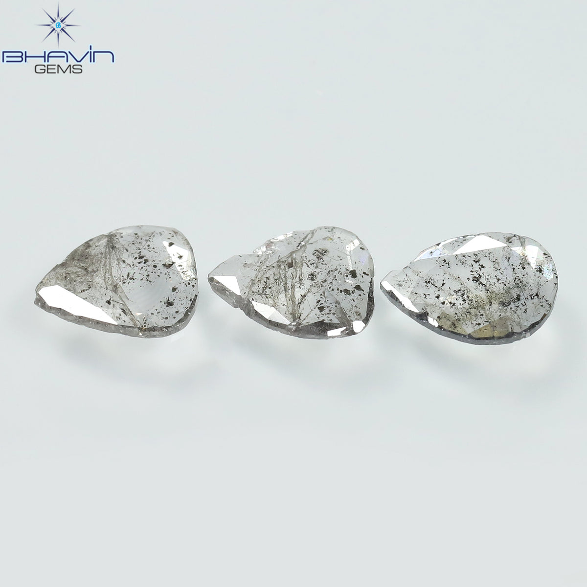 0.70 CT/3 Pcs Natural Pear Slice Diamond Salt and Pepper Color Clarity I3 (6.78 MM)