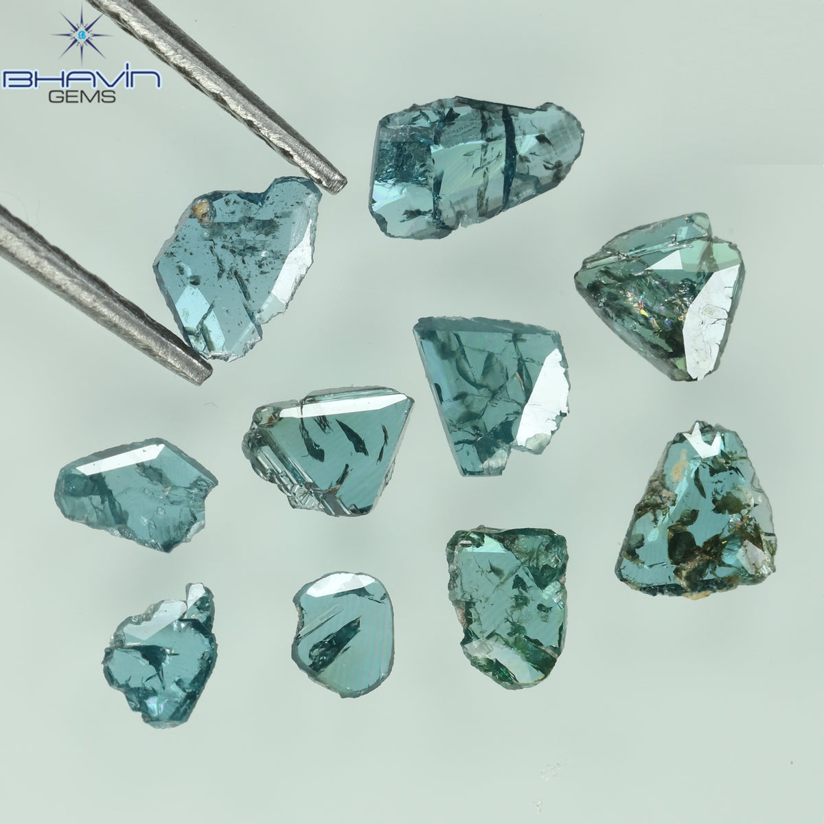 0.53 CT/10 Pcs Natural Uncut Slice Diamond Enhanced Blue Color Clarity I3 (4.18 MM)