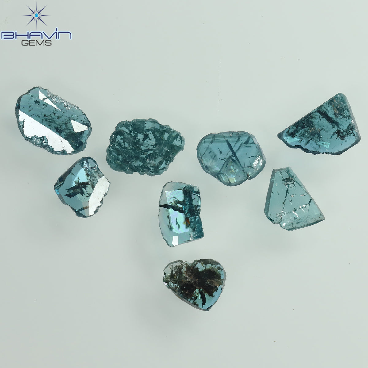 0.55 CT/4 個 スライス形状 天然ダイヤモンド ブルー イエロー カラー I3 クラリティ (5.40 MM)