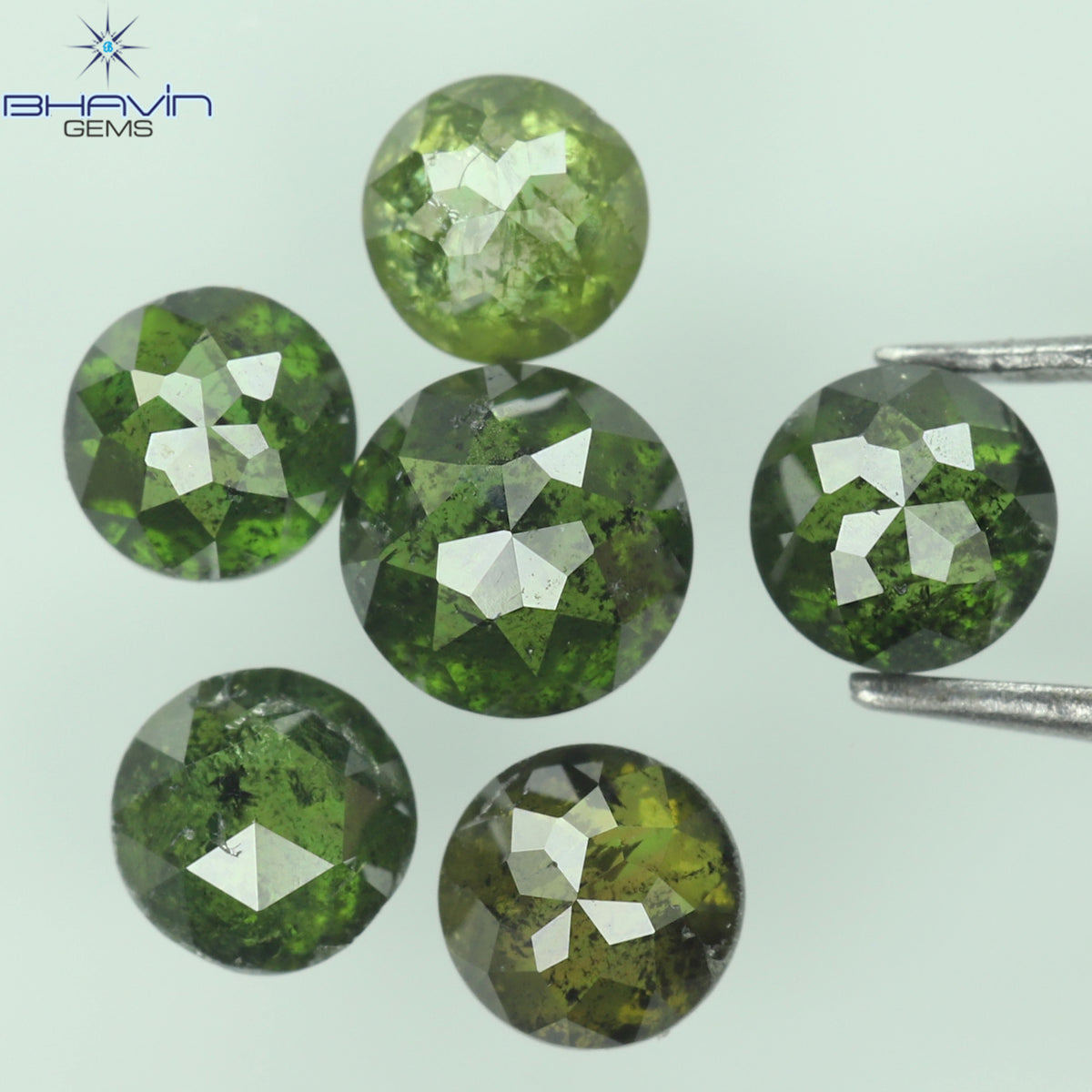 1.27 CT/6 Pcs Natural Round Rose Cut Diamond Enhanced Green Color Clarity I3 (3.86 MM)