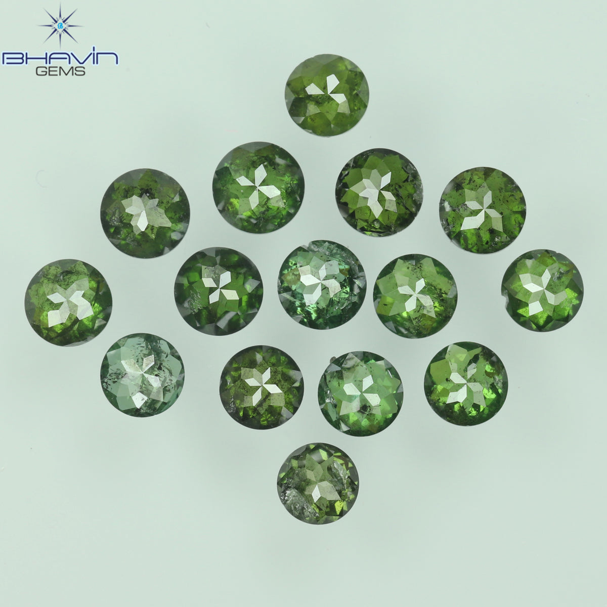 1.22 CT/15 Pcs Natural Round Rose Cut Diamond Enhanced Green Color Clarity I3 (2.75 MM)
