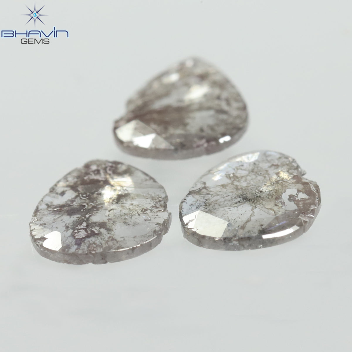 1.27 CT/3 Pcs Natural Pear Slice Diamond Salt and Pepper Color Clarity I3 (8.02 MM)