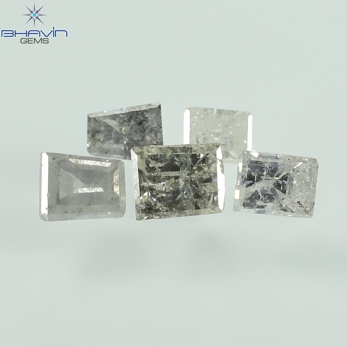 0.40 CT/5 Pcs Natural Square-Baguette Diamond Salt and Pepper Color Clarity I3 (3.21 MM)