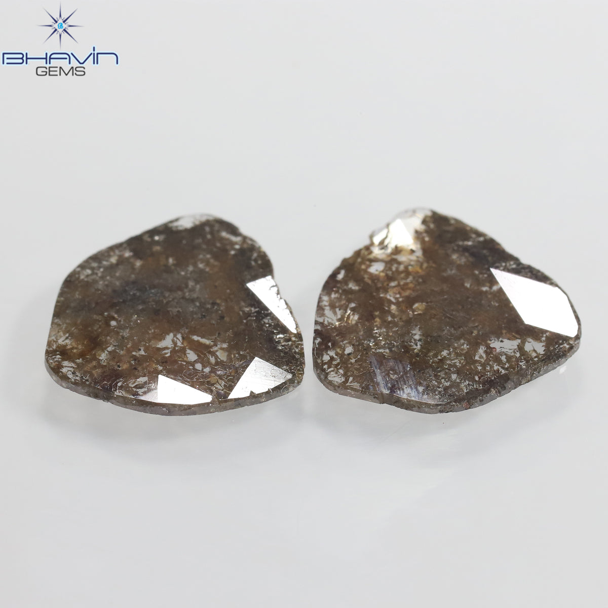 4.03 CT/2 Pcs Natural Uncut Slice Diamond Brown Color Clarity I3 (13.50 MM)