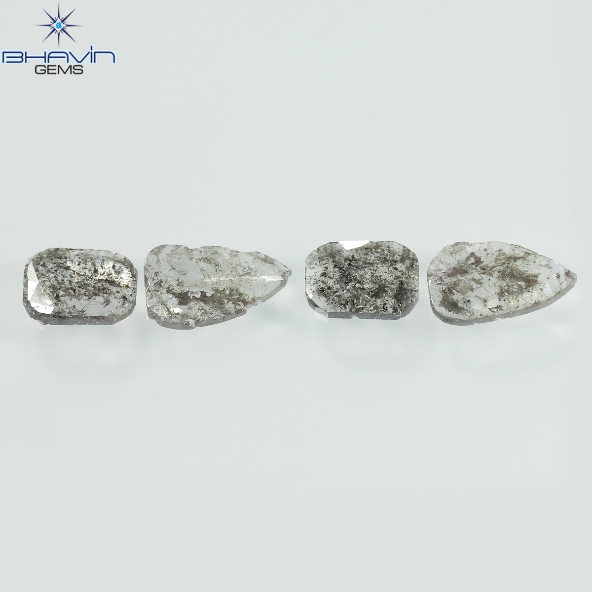 1.19 CT/4 Pcs Natural Uncut Slice Diamond Salt and Pepper Color Clarity I3 (7.69 MM)