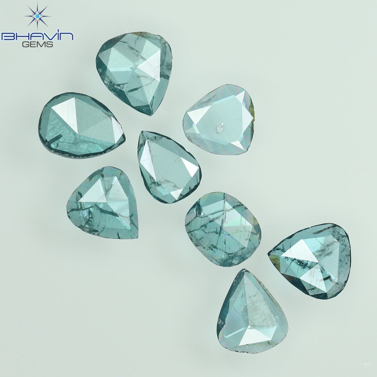 0.55 CT/4 個 スライス形状 天然ダイヤモンド ブルー イエロー カラー I3 クラリティ (5.40 MM)