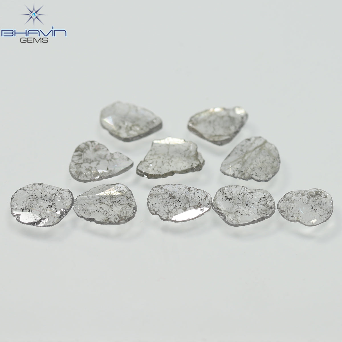 2.05 CT/10 Pcs Natural Slice Diamond Salt and Pepper Color Clarity I3 (6.46 MM)
