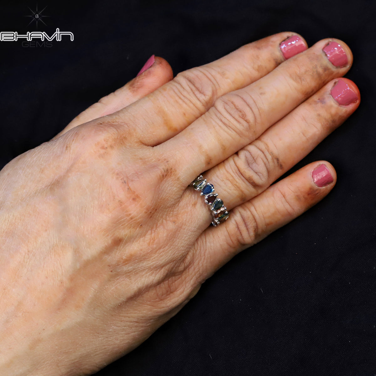 Fancy Color Pear Shaped Diamond Eternity Ring