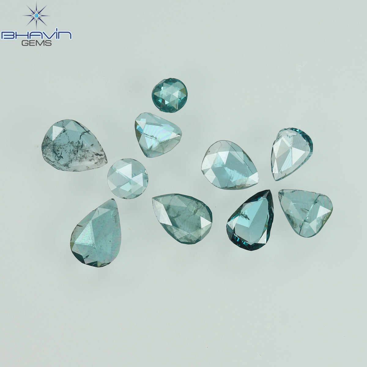 0.55 CT/4 個 スライス形状 天然ダイヤモンド ブルー イエロー カラー I3 クラリティ (5.40 MM)