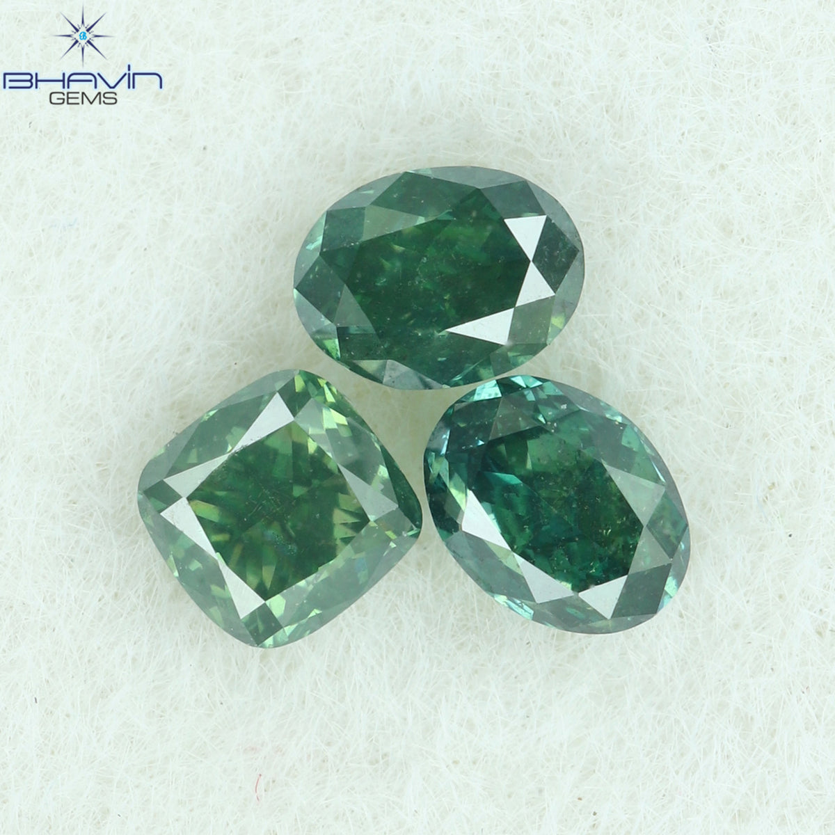 0.39 CT/3 Pcs Natural Mix Shape Diamond Enhanced Bluish Green Color Clarity SI1 (3.33 MM)