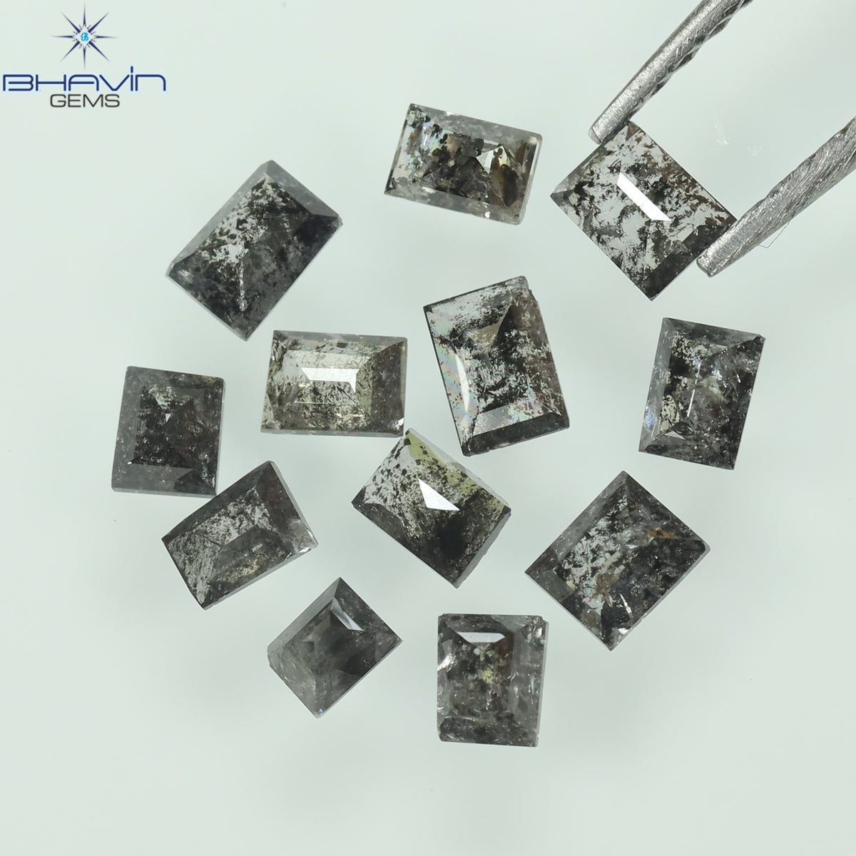 1.13 CT/12 Pcs Natural Square Baguette Diamond Salt and Pepper Color Clarity I3 (3.37 MM)