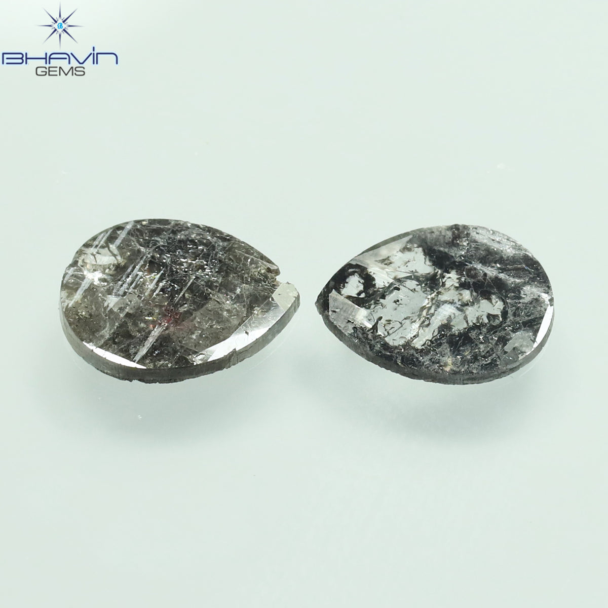 1.33 CT/2 Pcs Natural Pear Slice Diamond Salt and Pepper Color Clarity I3 (9.12 MM)
