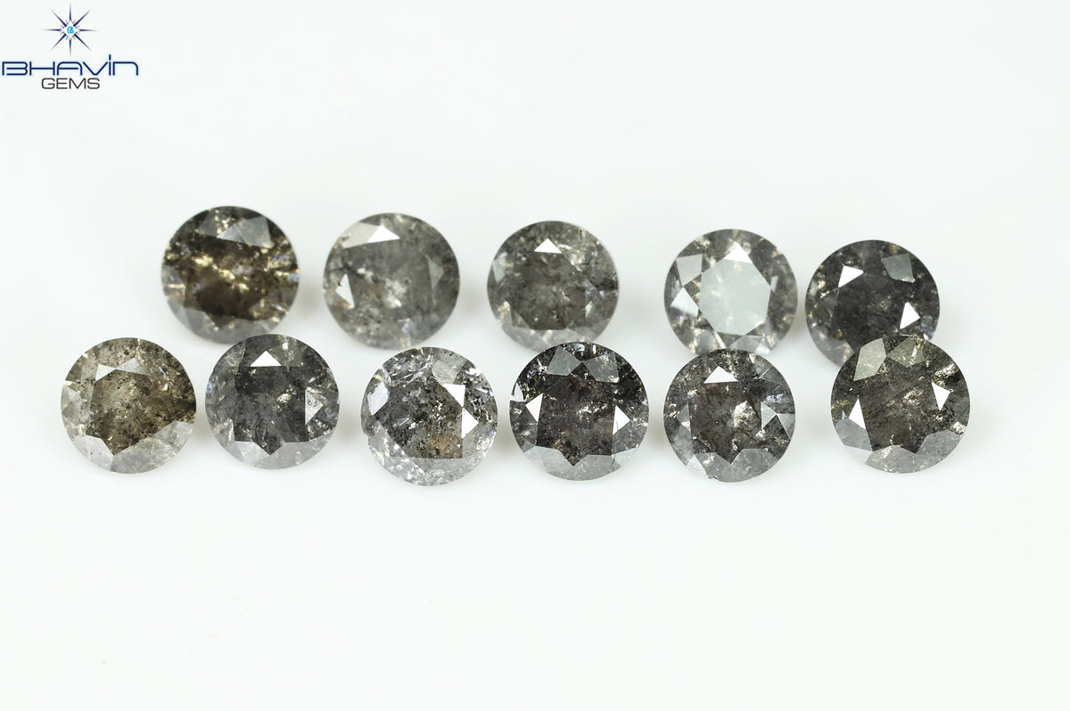 1.00 CT/6 個 ラウンド シェイプ ナチュラル ルース ダイヤモンド ソルト アンド ペッパー カラー I3 クラリティ (3.52 MM)
