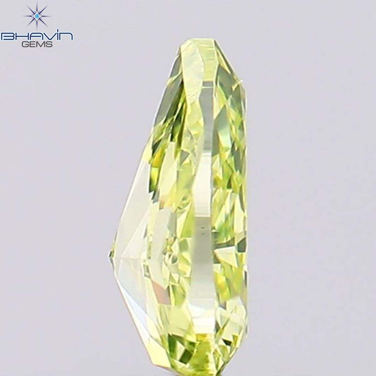 0.38 CT ペアシェイプ ナチュラル ダイヤモンド 緑がかった黄色 VS1 クラリティ (5.55 MM)