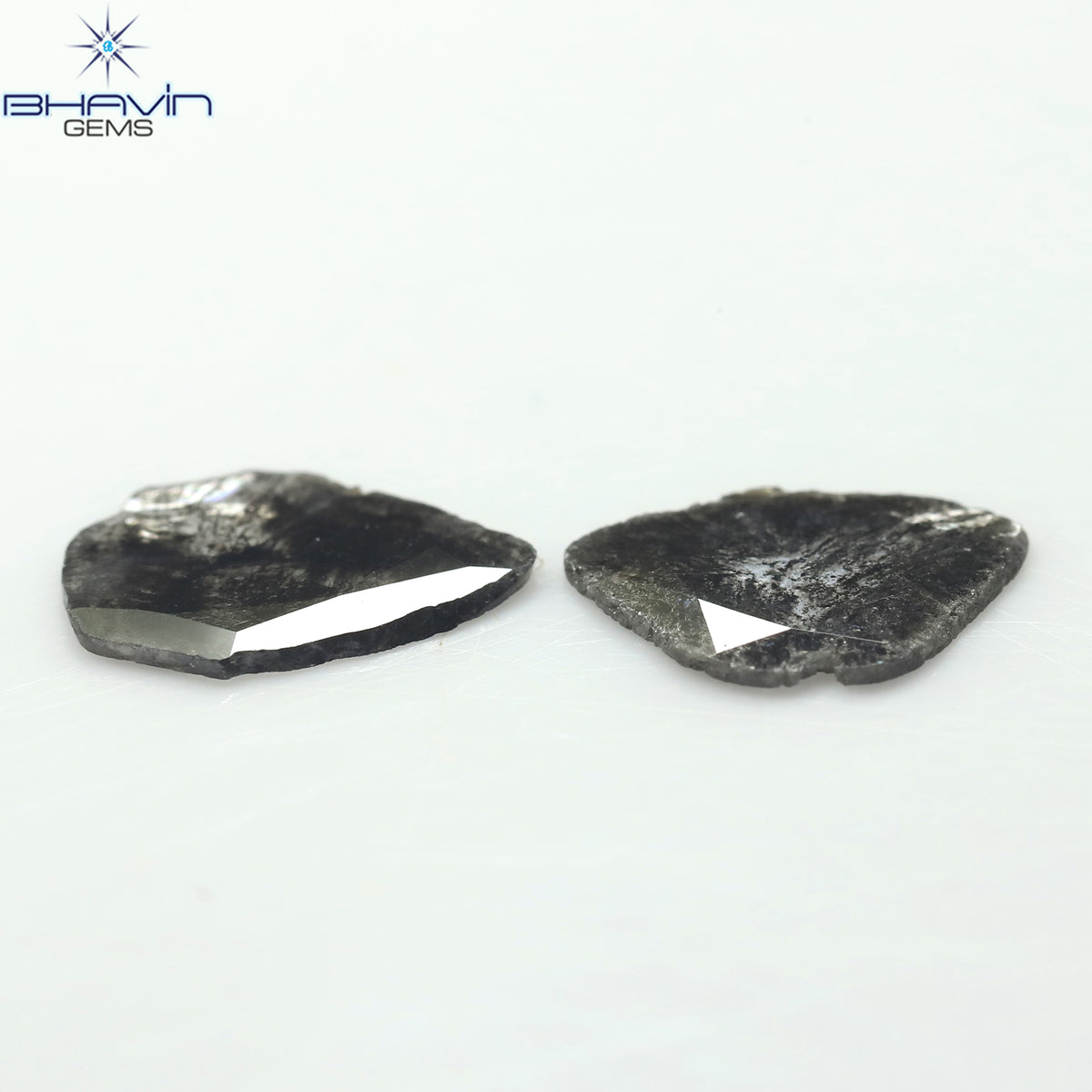 1.37 CT/2 Pcs Natural Slice Diamond Salt and Pepper Color Clarity I3 (12.93 MM)