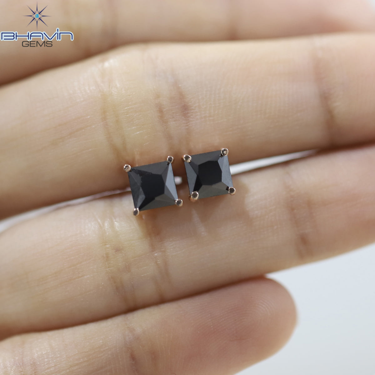 Noir Princess-Cut Black Diamond Pendant & Stud Earrings Set