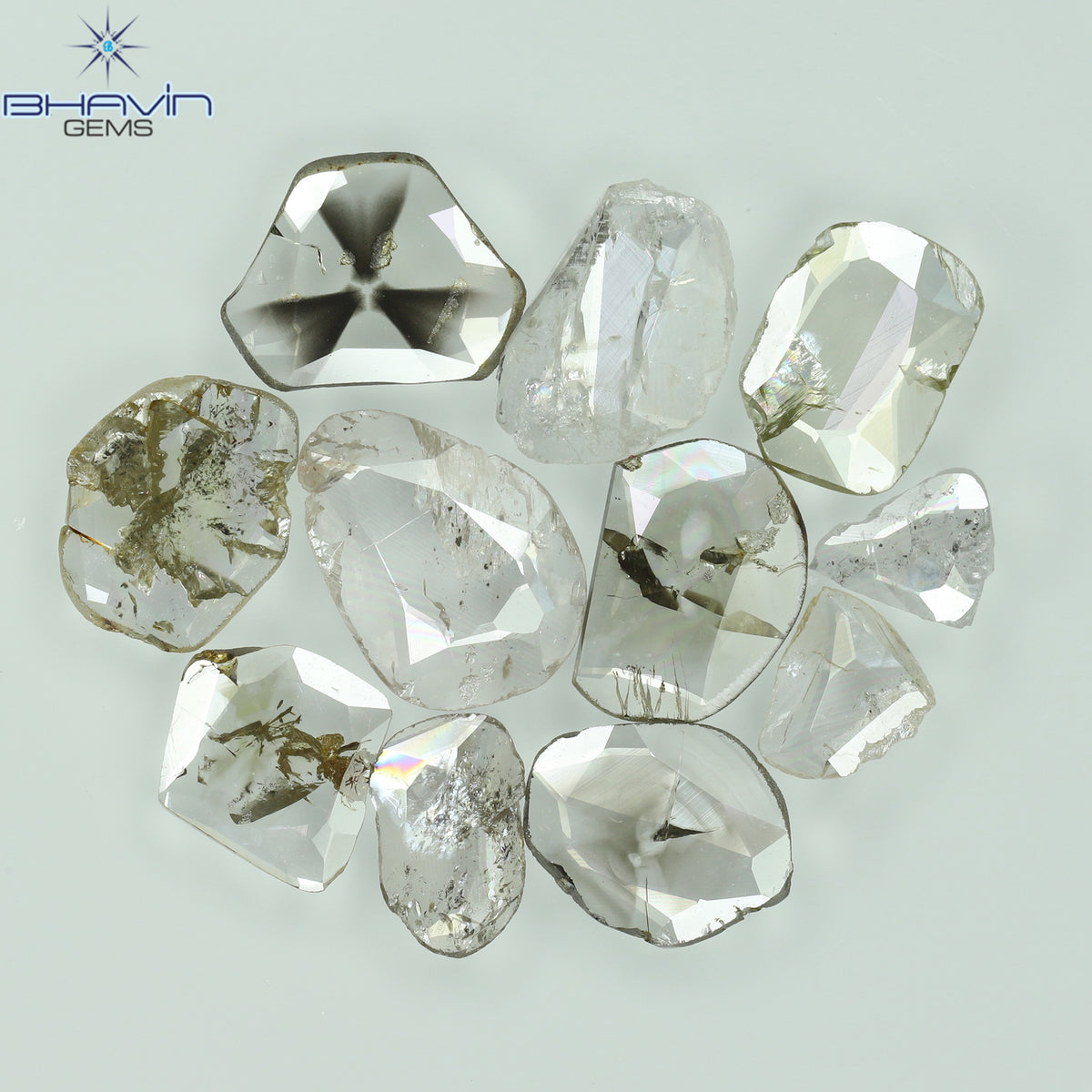 0.97 CT/7 ピース ローズカット ポルキ シェイプ ナチュラル ダイヤモンド ファンシー カラー I1 クラリティ (6.01 MM)