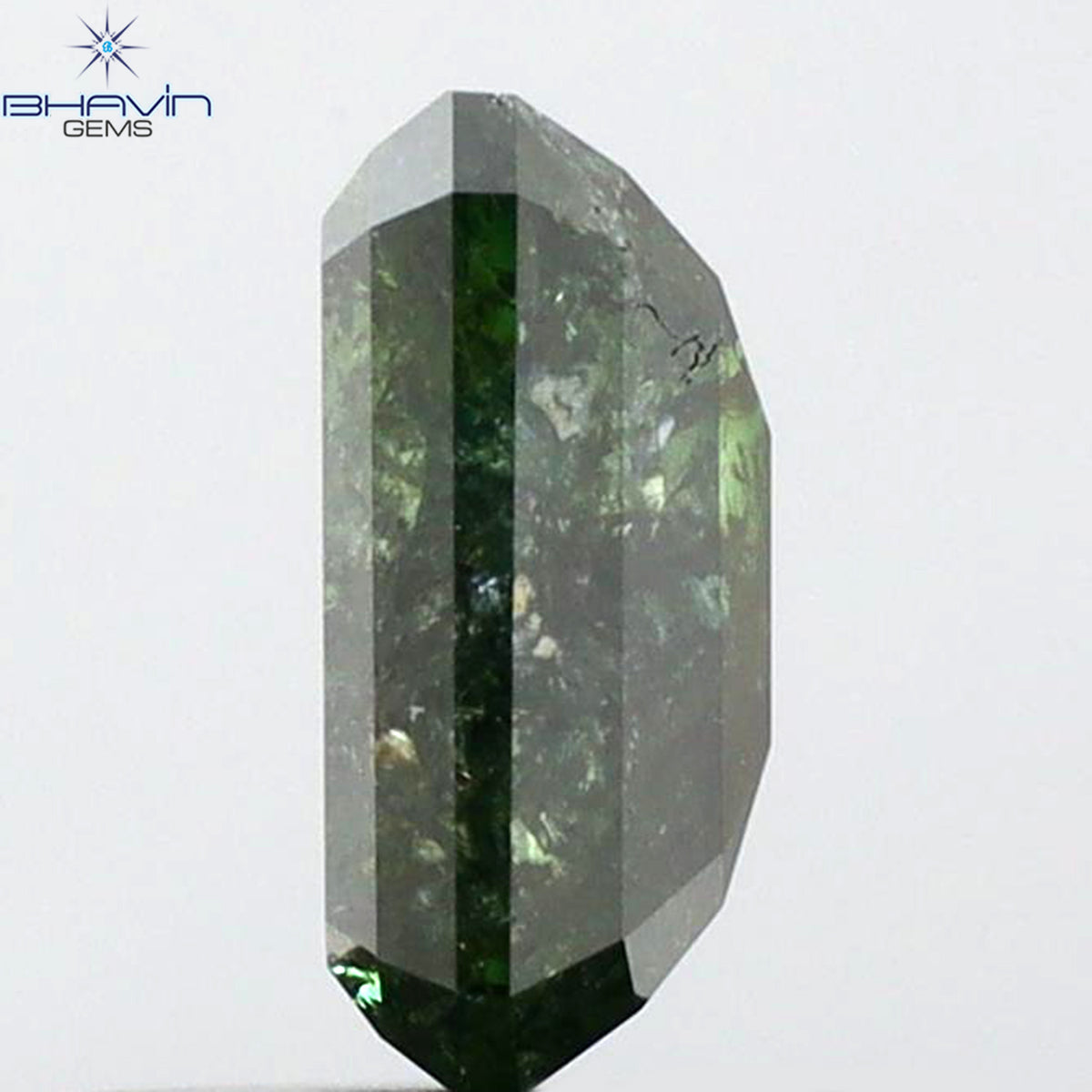 1.11 CT エメラルドシェイプ 天然ダイヤモンド グリーンカラー I3 クラリティ (7.02 MM)