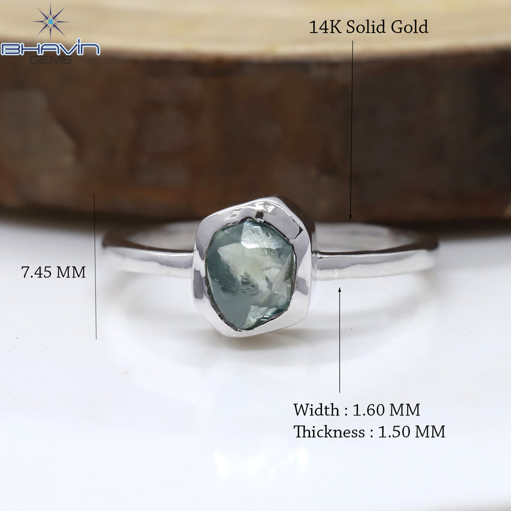 Rough Diamond Natural Diamond Ring Blue Color Gold Ring Engagement Ring