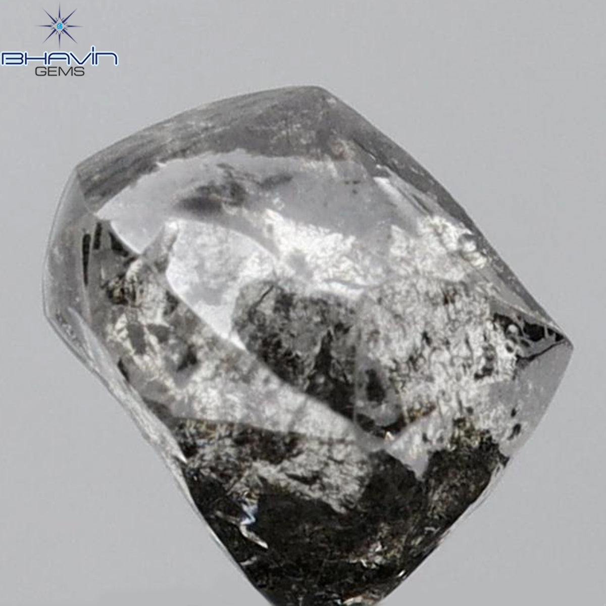 2.63 CT ラフシェイプ 天然ダイヤモンド ブラックグレー（ソルトアンドパッパー）カラー I3 クラリティ（7.68 MM）