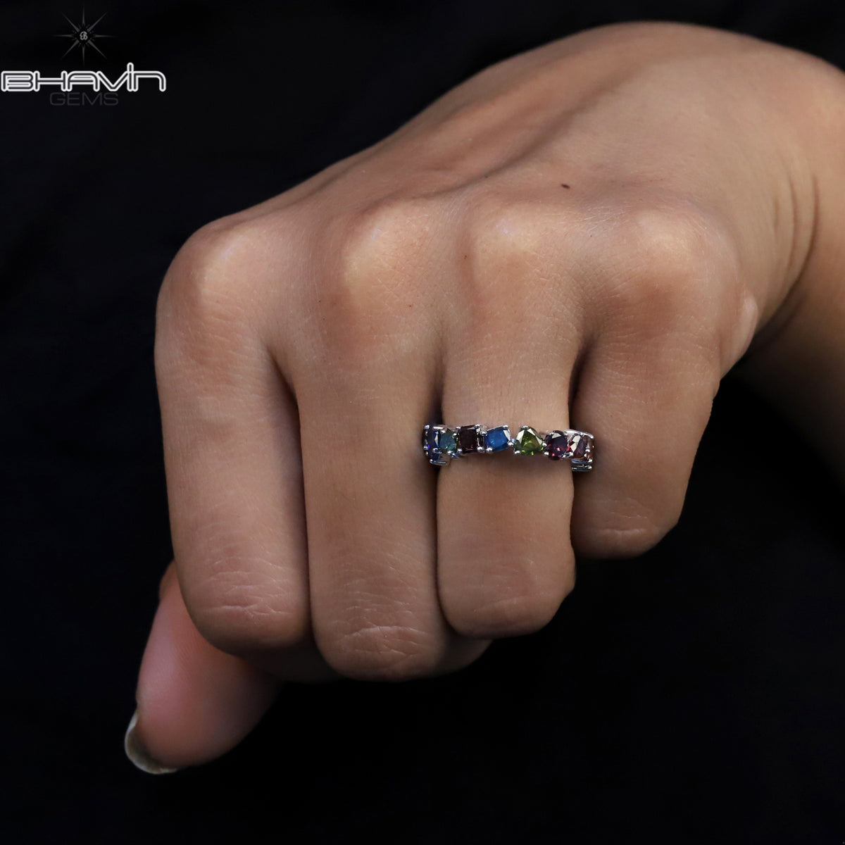 Natural Multi-Color Diamond Mixed Shape Eternity Band