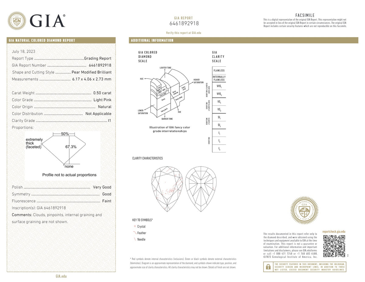 GIA Certified 0.50 CT Pear Diamond Pink Color Natural Loose Diamond (6.17 MM)