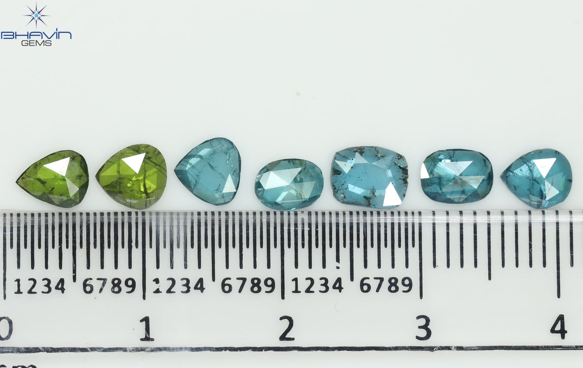 1.67 CT Natural Mix Shape Diamond Enhanced Blue-Green Color Clarity I2 (5.65 MM)