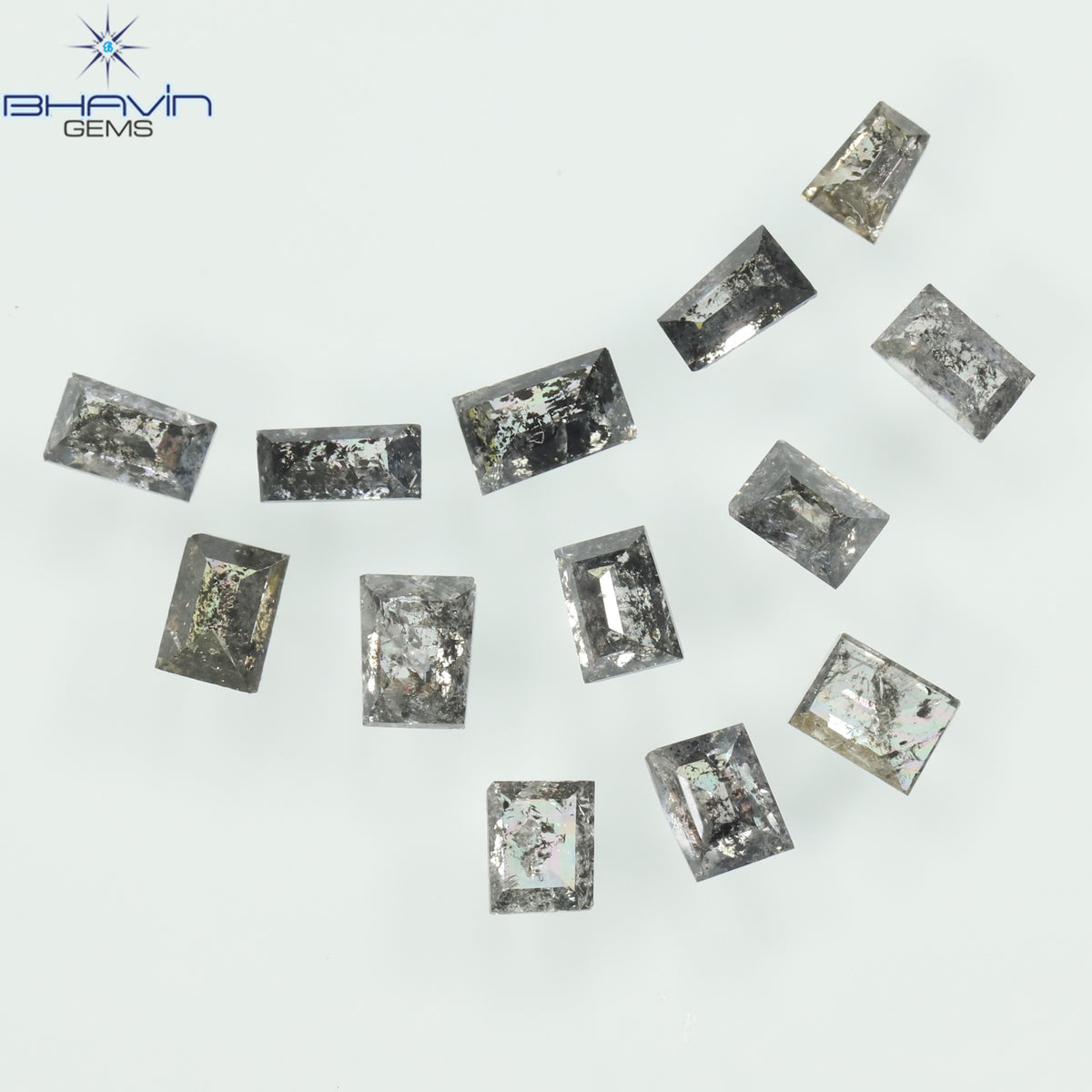 0.83 CT/13 Pcs Natural Square Baguette Diamond Salt and Pepper Color Clarity I3 (3.10 MM)
