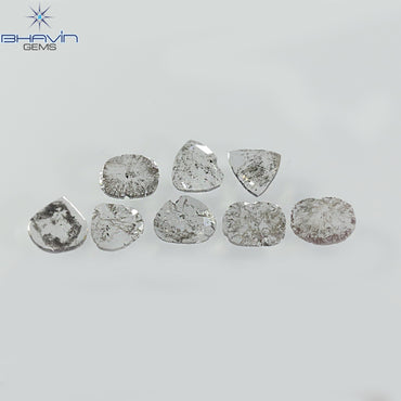 1.32 CT/8 Pcs Natural Uncut Slice Diamond Salt and Pepper Color Clarity I3 (5.57 MM)