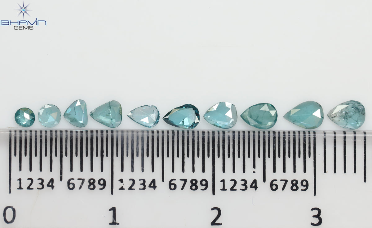 0.55 CT/4 個 スライス形状 天然ダイヤモンド ブルー イエロー カラー I3 クラリティ (5.40 MM)