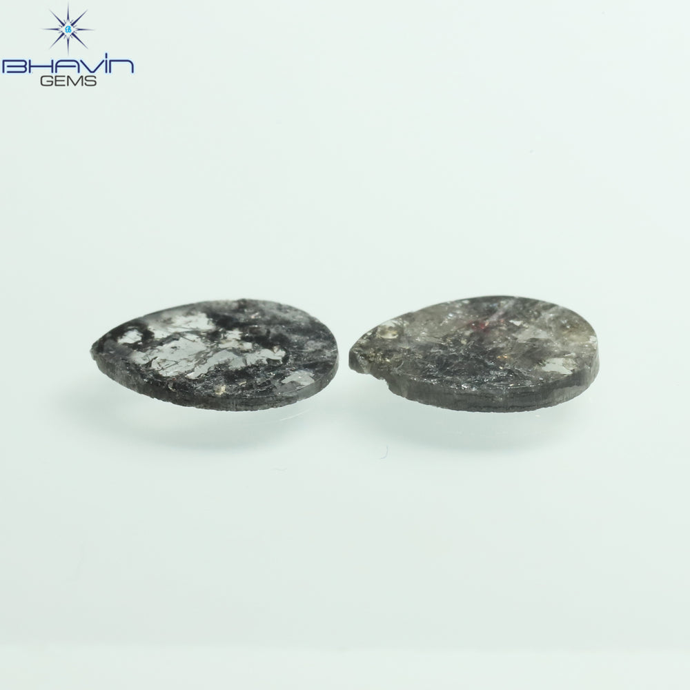 1.33 CT/2 Pcs Slice Shape Natural Diamond Salt And Pepper Color I3 Clarity (9.12 MM)