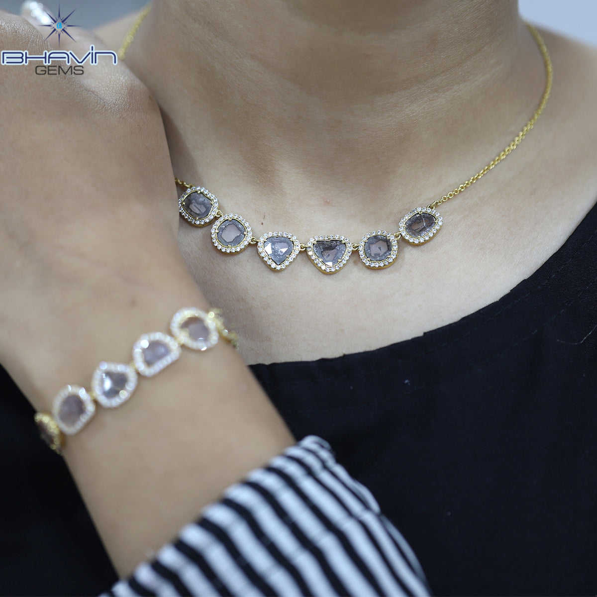 Diamond Pendant Slice Diamond Salt And Pepper Diamond Yellow Gold Pendant Bridal Necklace Pendant