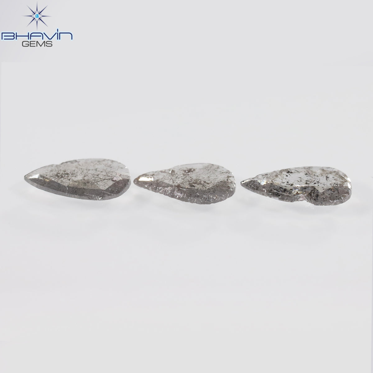 1.32 CT/3 Pcs Natural Pear Slice Diamond Salt and Pepper Color Clarity I3 (9.72 MM)