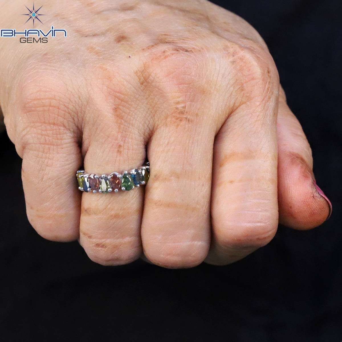 Fancy Color Pear Shaped Diamond Eternity Ring