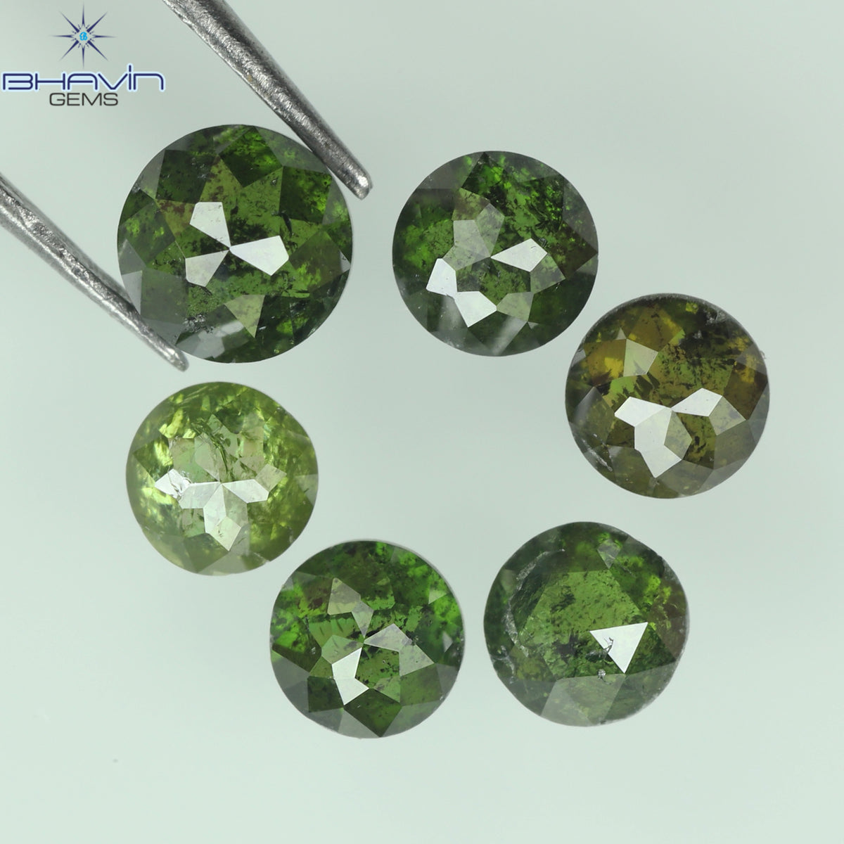 1.27 CT/6 Pcs Natural Round Rose Cut Diamond Enhanced Green Color Clarity I3 (3.86 MM)