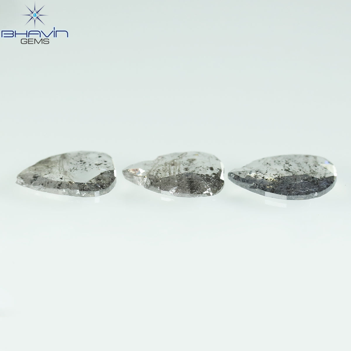 0.70 CT/3 Pcs Natural Pear Slice Diamond Salt and Pepper Color Clarity I3 (6.78 MM)