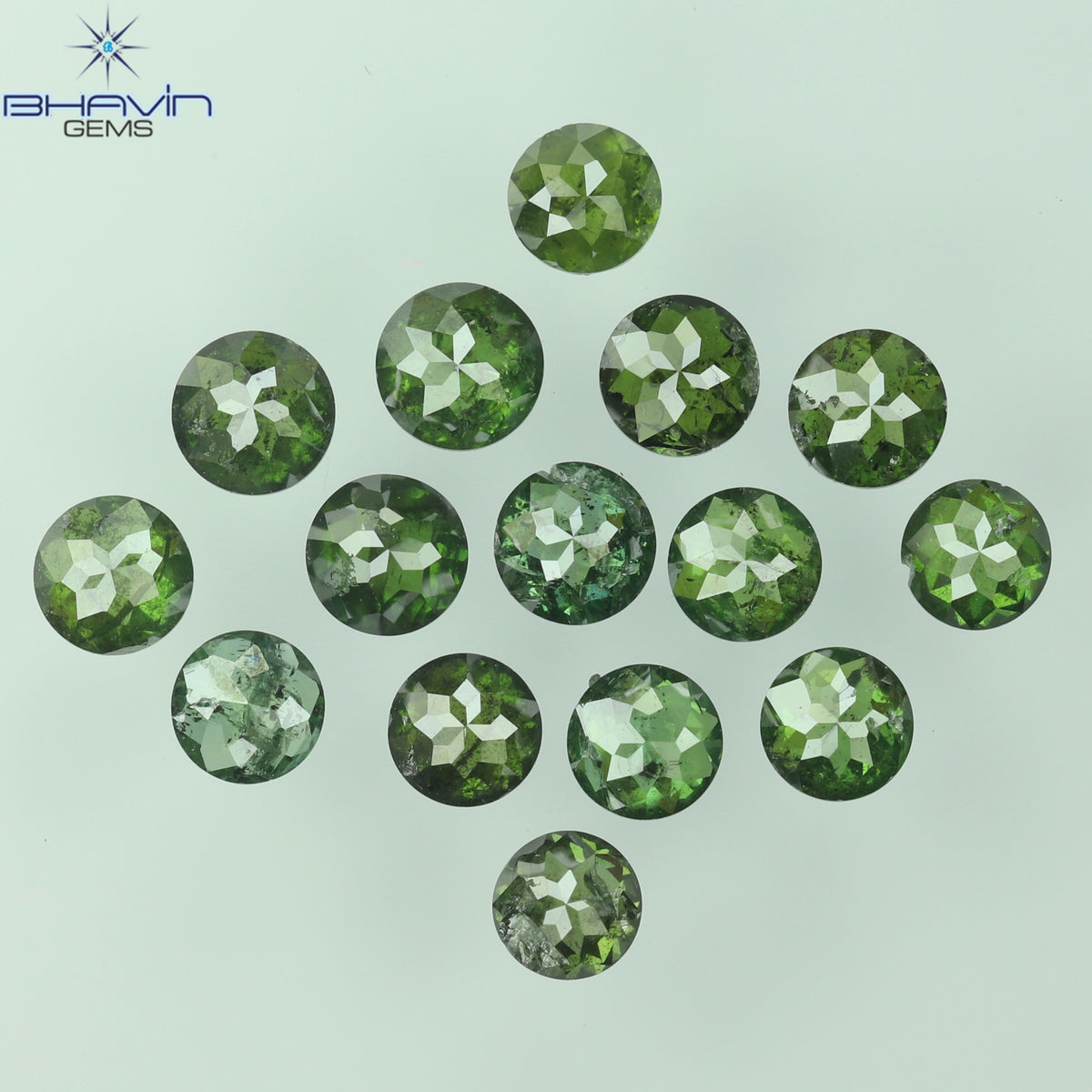 1.22 CT/15 Pcs Natural Round Rose Cut Diamond Enhanced Green Color Clarity I3 (2.75 MM)