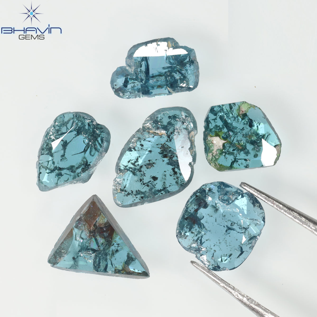 1.57 CT/6 Pcs Natural Uncut Diamond Enhanced Blue Color Clarity I3 (6.18 MM)