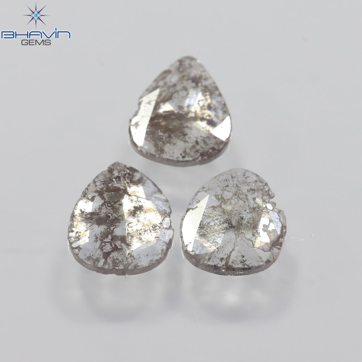 1.27 CT/3 Pcs Natural Pear Slice Diamond Salt and Pepper Color Clarity I3 (8.02 MM)