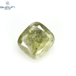 1.74 CT Cushion Diamond Natural Loose Diamond Green Yellow Color I3 Clarity (6.67 MM)