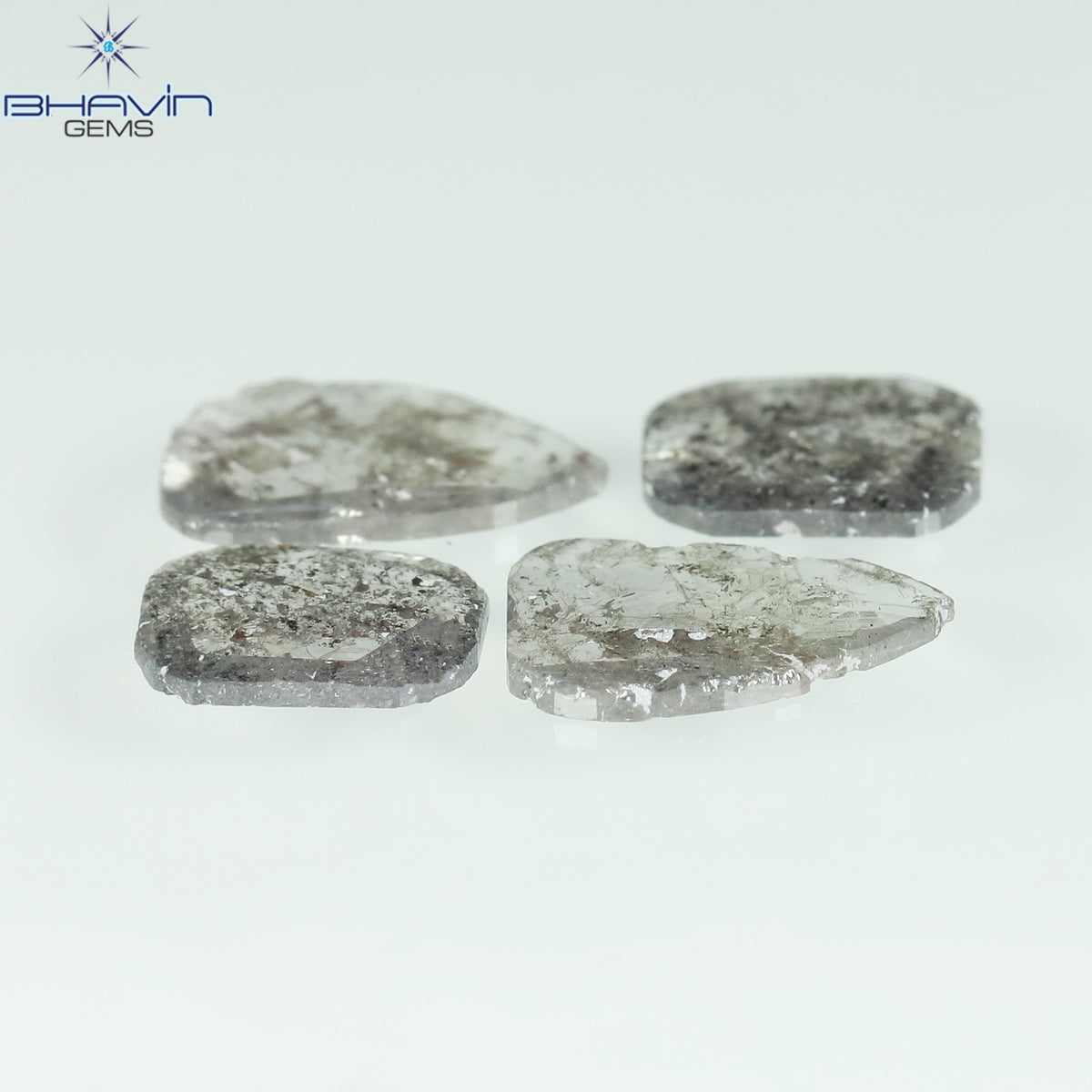 1.19 CT/4 Pcs Natural Uncut Slice Diamond Salt and Pepper Color Clarity I3 (7.69 MM)
