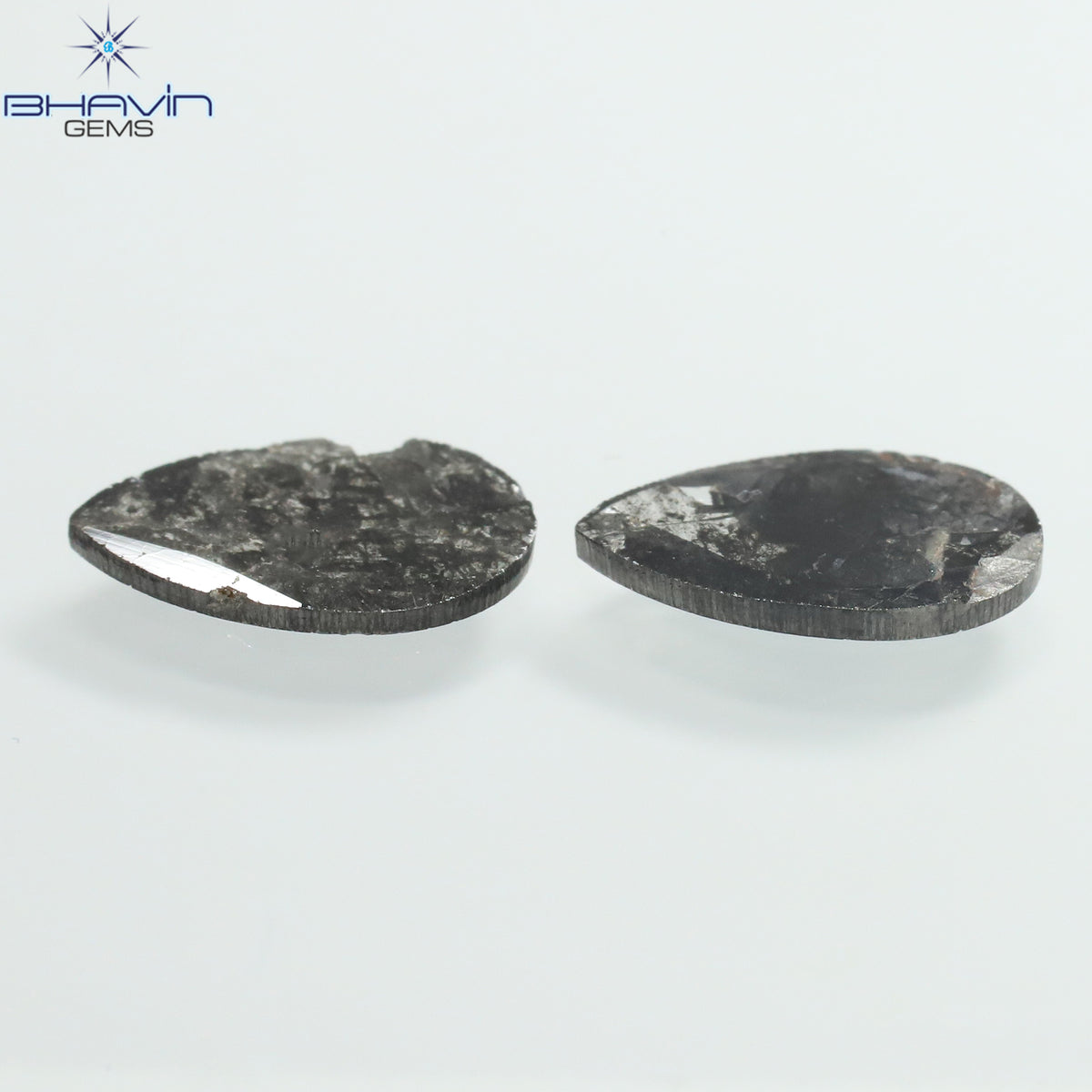 2.04 CT/2 Pcs Natural Pear Slice Diamond Salt and Pepper Color Clarity I3 (11.07 MM)