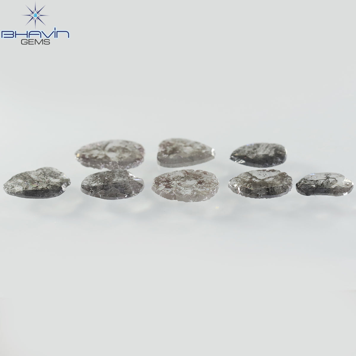 2.53 CT/8 Pcs Natural Slice Diamond Salt and Pepper Color Clarity I3 (7.88 MM)